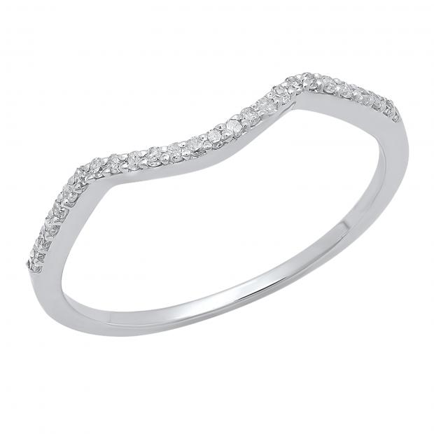 0.12 Carat (ctw) 14K White Gold Round Cut Diamond Ladies Anniversary Wedding Stackable Band Contour Guard Ring