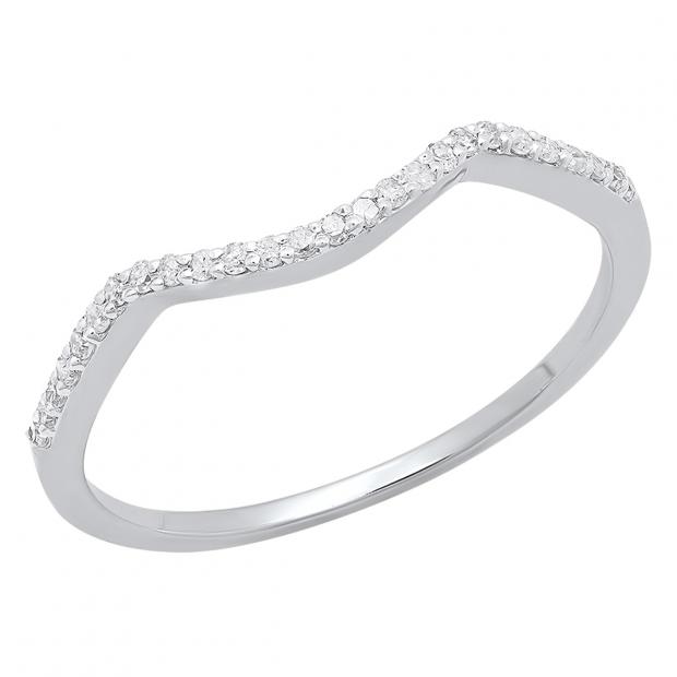 0.12 Carat (ctw) Sterling Silver Round Cut White Sapphire Ladies Anniversary Wedding Stackable Band Contour Guard Ring