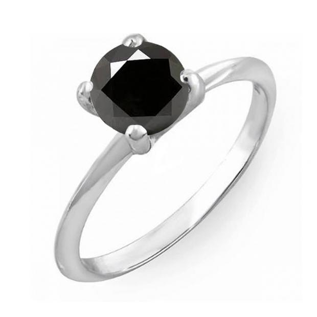 0.75 Carat (Ctw) Sterling Silver Round Black Diamond Ladies Bridal Engagement Solitaire Ring 3/4 CT