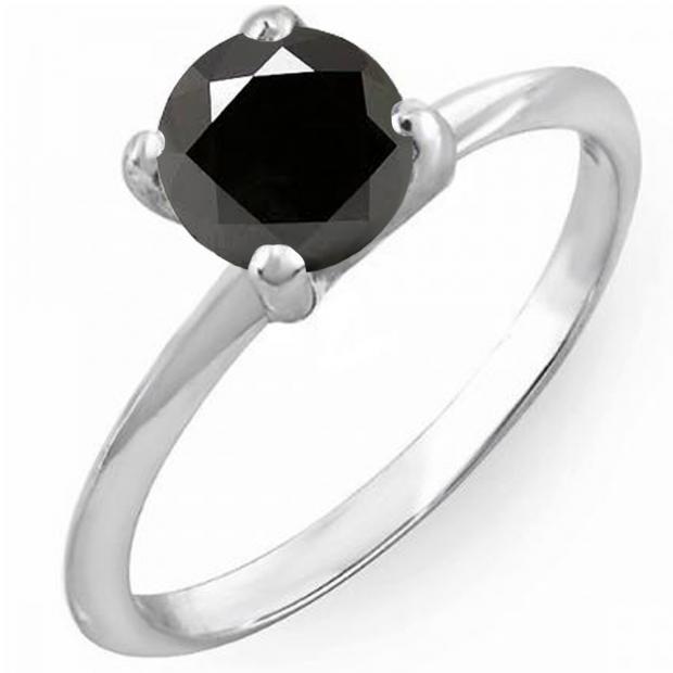 2.00 Carat (Ctw) Sterling Silver Round Black Diamond Ladies Bridal Engagement Solitaire Ring 2 CT