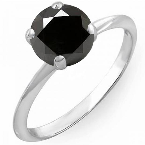 3.00 Carat (Ctw) Sterling Silver Round Black Diamond Ladies Bridal Engagement Solitaire Ring