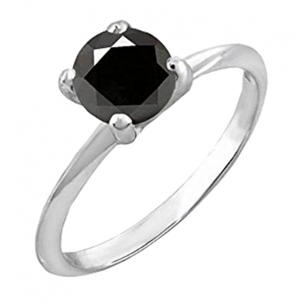 0.25 Carat (Ctw) Sterling Silver Round Black Diamond Ladies Bridal Engagement Solitaire Ring 1/4 CT