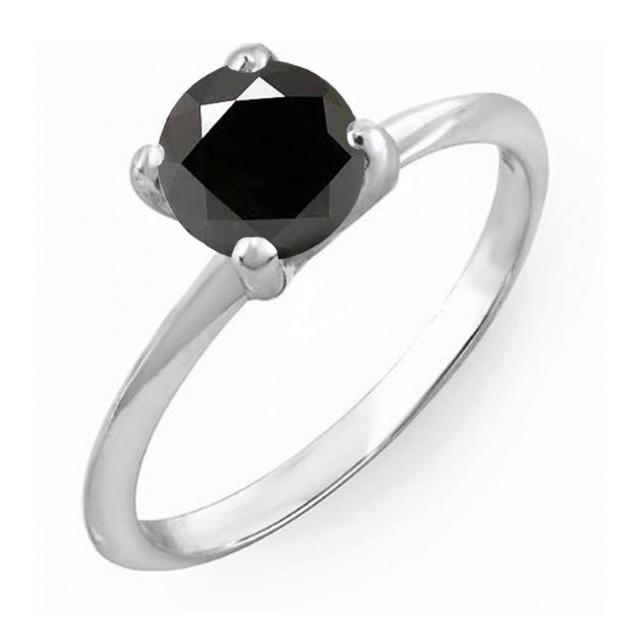 1.00 Carat (Ctw) 10K White Gold Round Black Diamond Ladies Bridal Engagement Solitaire Ring 1 CT