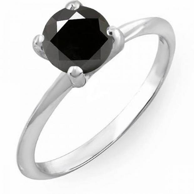 1.50 Carat (Ctw) 10K White Gold Round Black Diamond Ladies Bridal Engagement Solitaire Ring 1 1/2 CT