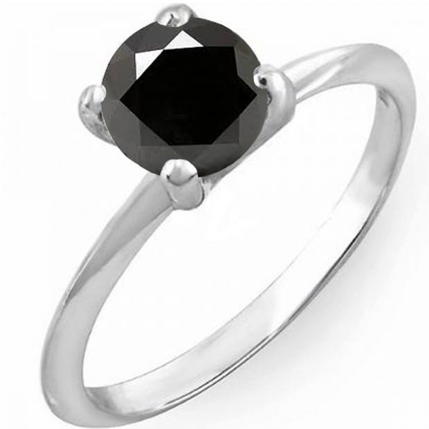 2.50 Carat (Ctw) 14K White Gold Round Black Diamond Ladies Bridal Engagement Solitaire Ring