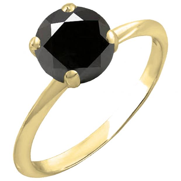 3.00 Carat (Ctw) 14K Yellow Gold Round Black Diamond Ladies Bridal Engagement Solitaire Ring