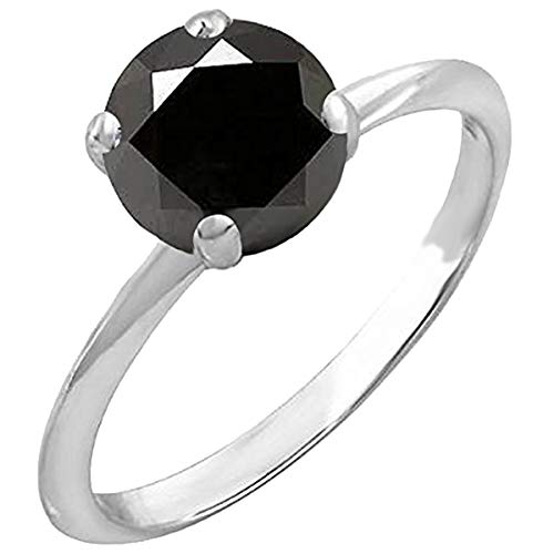 2.50 Carat (Ctw) 18K White Gold Round Black Diamond Ladies Bridal Engagement Solitaire Ring