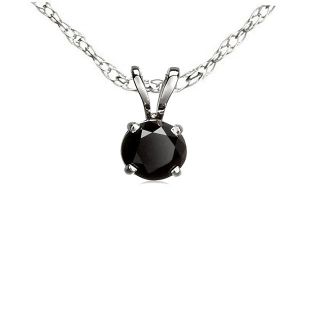 0.75 Carat (ctw) Sterling Silver Round Cut Black Diamond Ladies Solitaire Pendant (Chain Included) 3/4 CT
