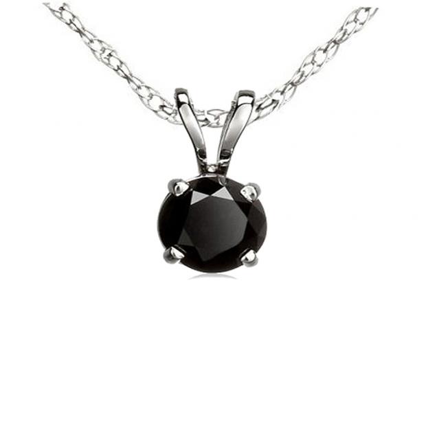 2.00 Carat (ctw) 10K White Gold Round Cut Black Diamond Ladies Solitaire Pendant (Silver Chain Included) 2 CT