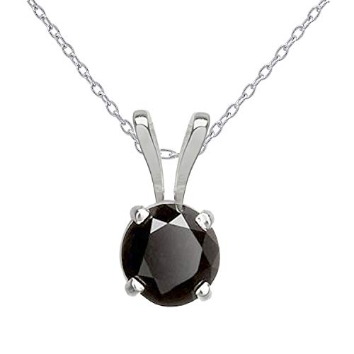 0.50 Carat (ctw) 14K White Gold Round Cut Black Diamond Ladies Solitaire Pendant (Silver Chain Included) 1/2 CT