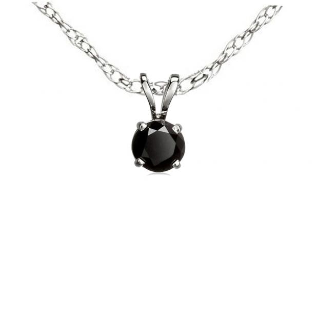 0.25 Carat (ctw) 18K White Gold Round Cut Black Diamond Ladies Solitaire Pendant (Silver Chain Included) 1/4 CT