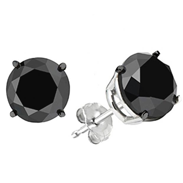 4.00 Carat (ctw) Sterling Silver Round Cut Black Diamond Ladies Stud Earrings
