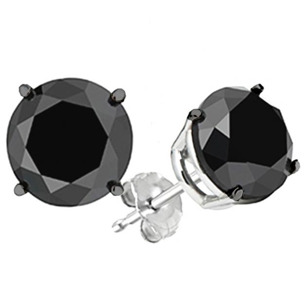 6.00 Carat (ctw) 10K White Gold Round Cut Black Diamond Ladies Stud Earrings