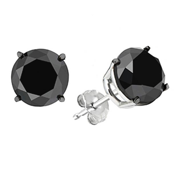 3.00 Carat (ctw) 14K White Gold Round Cut Black Diamond Ladies Stud Earrings