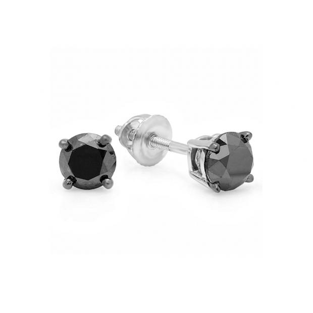 0.50 Carat (ctw) 18K White Gold Round Cut Black Diamond Ladies Stud Earrings 1/2 CT