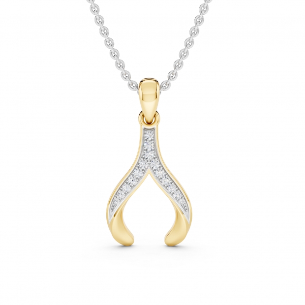 0.15 Carat (ctw) 10K Yellow Gold Round Cut White Diamond Ladies Fashion Wishbone Pendant Necklace