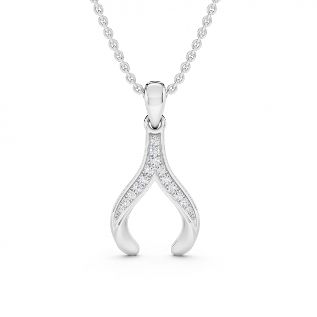 0.15 Carat (ctw) 14K White Gold Round Cut White Diamond Ladies Fashion Wishbone Pendant Necklace