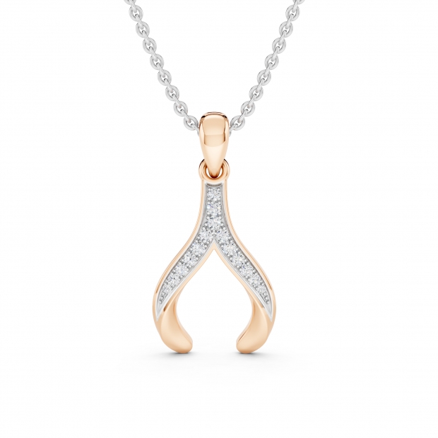 0.15 Carat (ctw) 18K Rose Gold Round Cut White Diamond Ladies Fashion Wishbone Pendant Necklace
