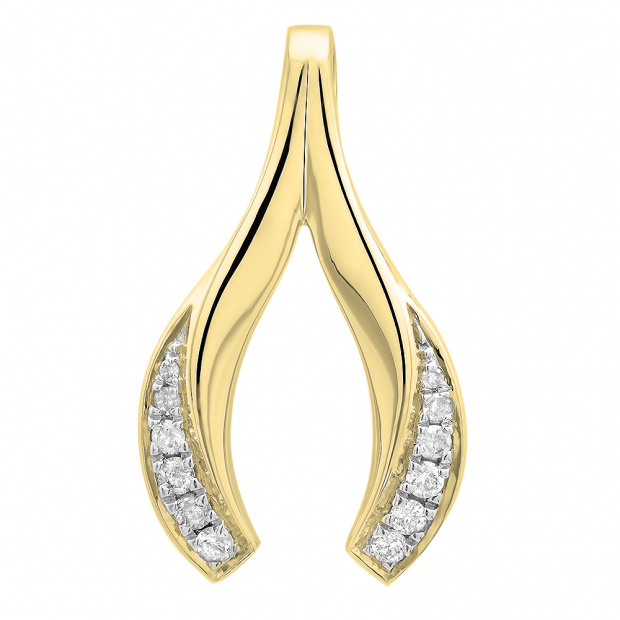 0.20 Carat (ctw) 14K Yellow Gold Round Cut White Diamond Ladies Fashion Wishbone Necklace Pendant 1/5 CT