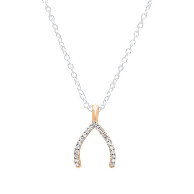 0.25 Carat (ctw) 18K Rose Gold Round Cut White Diamond Ladies Fashion Wishbone Necklace Pendant 1/4 CT
