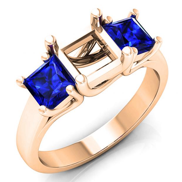 1.40 Carat (ctw) 10K Rose Gold Princess Cut Blue Sapphire Ladies Semi Mount Bridal Engagement Ring (No Center Stone)