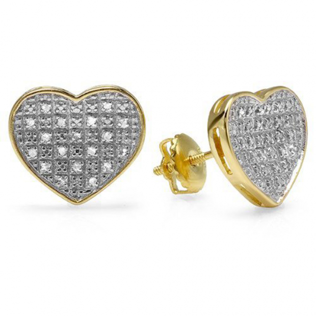 0.23 Carat (ctw) 18K Yellow Gold Plated Sterling Silver Round Diamond Heart Shape Ladies Stud Earrings 1/4 CT