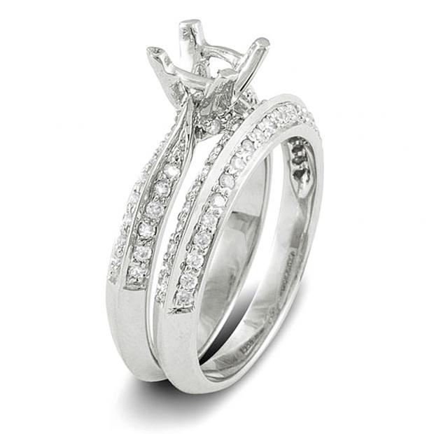 0.50 Carat (ctw) 14K White Gold Round White Diamond Ladies Semi Mount Bridal Engagement Ring Set 1/2 CT (No Center Stone)