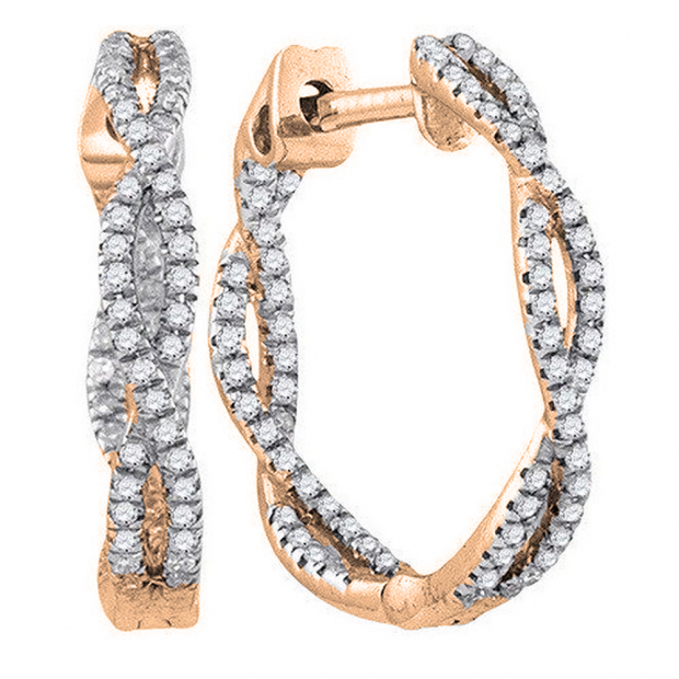 0.27 Carat (ctw) 14K Rose Gold Round White Diamond Ladies Micro Pave Swirl Hoop Earrings 1/4 CT