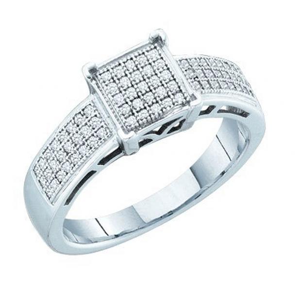 0.25 Carat (ctw) 10K White Gold Round Cut White Diamond Ladies Bridal Micro Pave Engagement Ring 1/4 CT