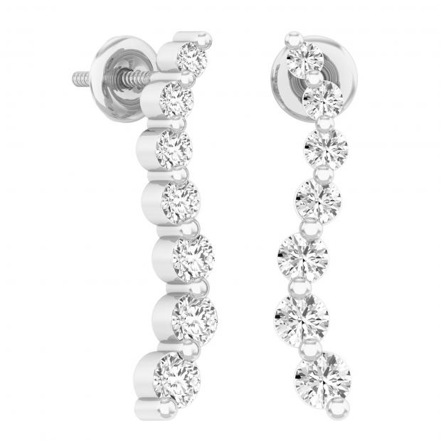 0.90 Carat (ctw) 14K White Gold Round White Diamond Ladies Journey Drop Earrings