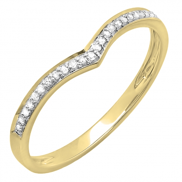 0.08 Carat (ctw) 10K Yellow Gold Round White Diamond Ladies Wedding Stackable Band Anniversary Guard Chevron Ring