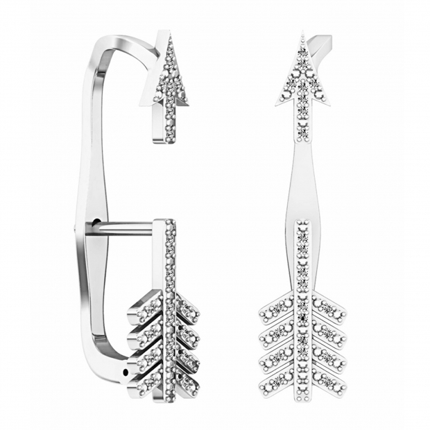 0.10 Carat (ctw) Sterling Silver Round Cut White Diamond Ladies Arrow shaped Climber Earrings 1/10 CT