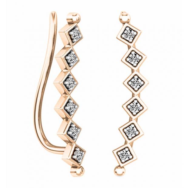 0.15 Carat (ctw) 14K Rose Gold Round Cut White Diamond Ladies Sweep Up Square Ear Climber Earrings