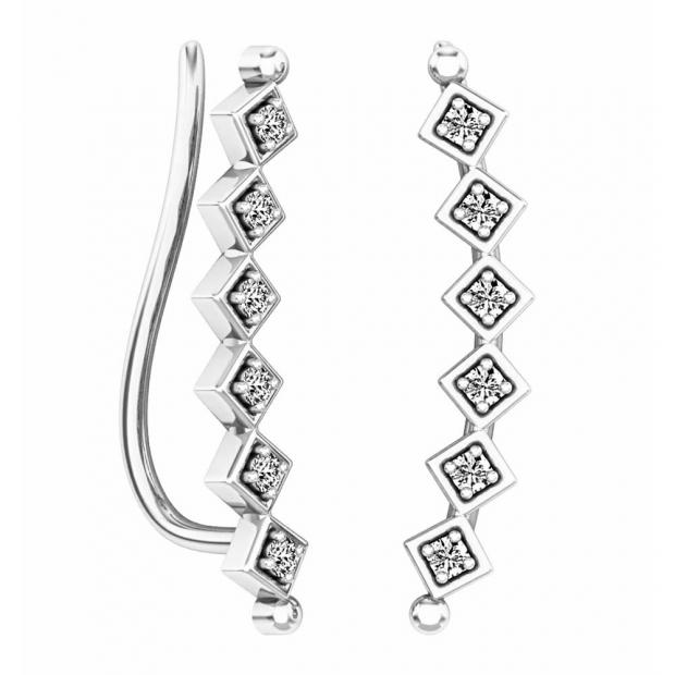 0.15 Carat (ctw) 14K White Gold Round Cut White Diamond Ladies Sweep Up Square Ear Climber Earrings