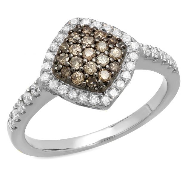 0.55 Carat (ctw) 10K White Gold Round Champagne & White Diamond Ladies Cluster Style Bridal Engagement Ring 1/2 CT