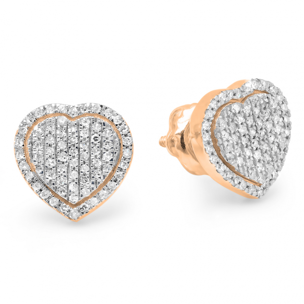 0.35 Carat (ctw) 18K Rose Gold Round Cut White Diamond Ladies Heart Shape Fashion Stud Earrings 1/3 CT