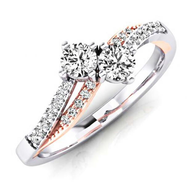 0.50 Carat (ctw) 18K White & Rose Gold Round White Diamond Ladies Forever Together Two Stone Bridal Engagement Ring 1/2 CT