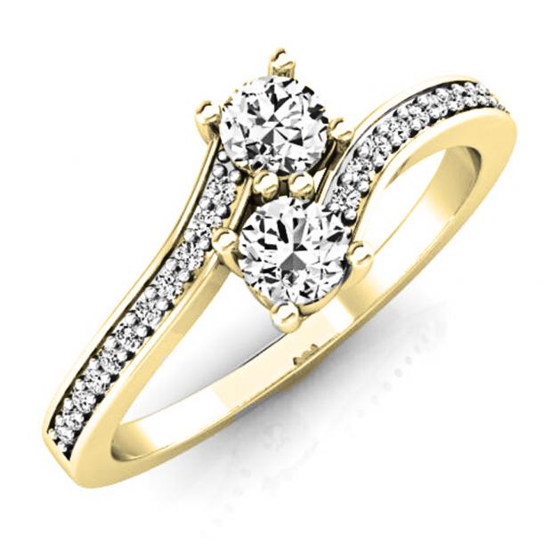 0.50 Carat (ctw) 10K Yellow Gold Round White Diamond Ladies Forever Together Two Stone Bypass Style Bridal Engagement Ring 1/2 CT