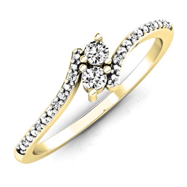 0.30 Carat (ctw) 14K Yellow Gold Round White Diamond Ladies Forever Together Two Stone Bypass Style Swirl Bridal Engagement Ring 1/3 CT