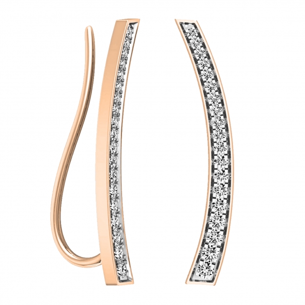 0.30 Carat (ctw) 14K Rose Gold Round Cut White Diamond Ladies Curved Bar Ear Climber Earrings