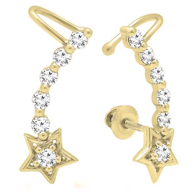 0.60 Carat (ctw) 14K Yellow Gold Round Cut White Diamond Ladies Journey Stars shaped Climber Earrings