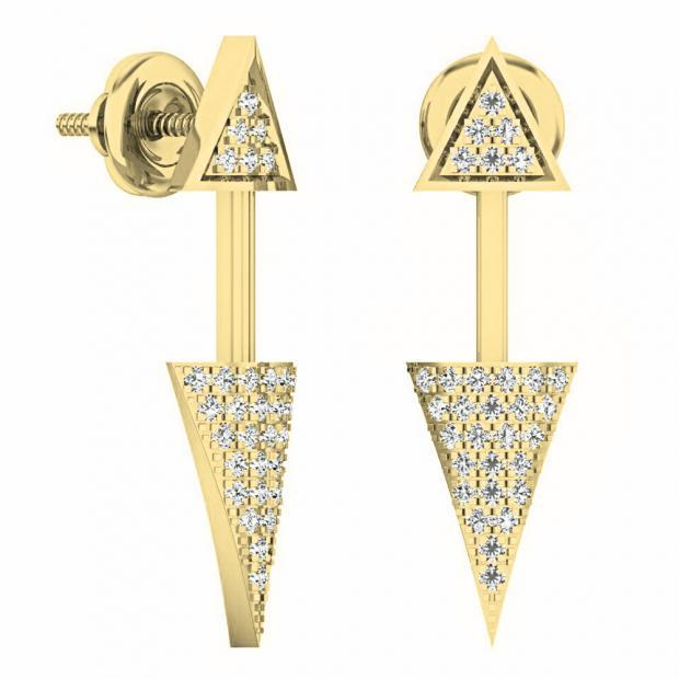 0.15 Carat (ctw) 10K Yellow Gold Round Cut White Diamond Ladies Arrow shaped Drop Earrings