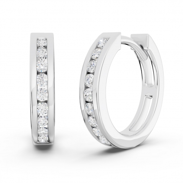 0.18 Carat (ctw) 18K White Gold Small Round Diamond Huggie Hoop Earrings