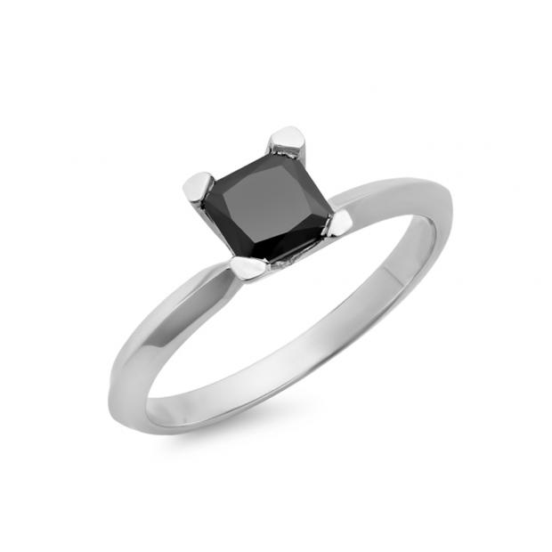 0.75 Carat (Ctw) Sterling Silver Princess Cut Black Diamond Ladies Solitaire Bridal Engagement Ring 3/4 CT