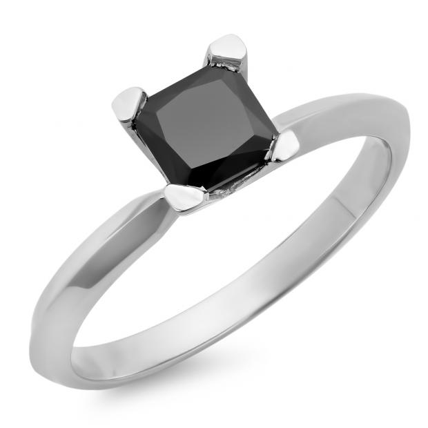 1.50 Carat (Ctw) Sterling Silver Princess Cut Black Diamond Ladies Solitaire Bridal Engagement Ring 1 1/2 CT
