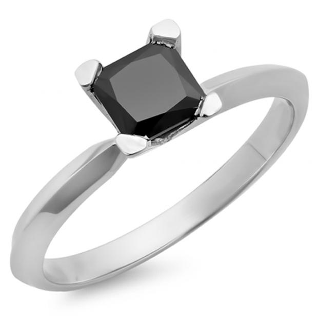 2.00 Carat (Ctw) Sterling Silver Princess Cut Black Diamond Ladies Solitaire Bridal Engagement Ring 2 CT