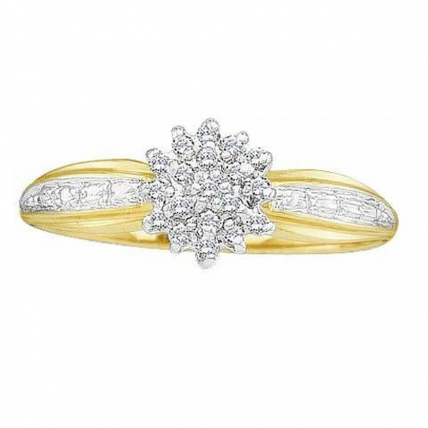 0.12 Carat (ctw) 18K Yellow Gold Round Cut White Diamond Ladies Cluster Promise Engagement Ring