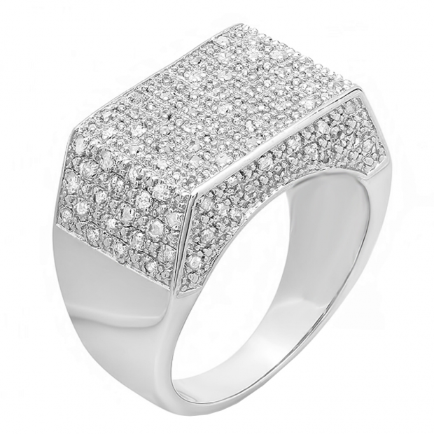 0.45 Carat (ctw) Platinum Plated Sterling Silver Fancy Design Round Diamond Men