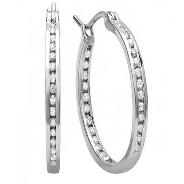 0.40 Carat (ctw) Sterling Silver Round White Diamond Ladies In & Out Hoop Earrings