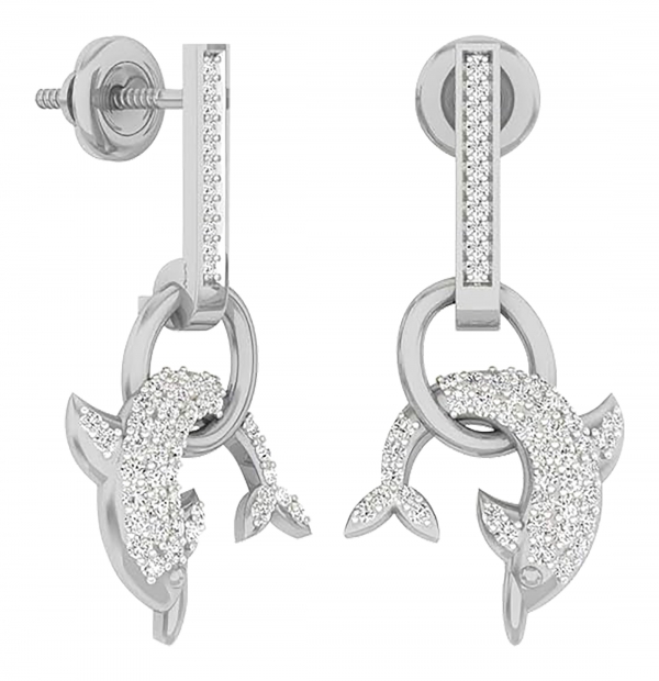 0.40 Carat (ctw) 10K White Gold Round White Diamond Ladies Dolphin Shape Dangle Earrings